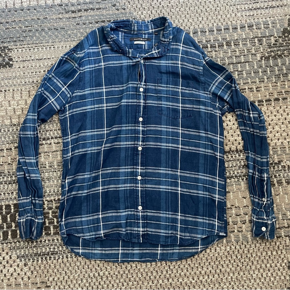 Men’s Hammer Made Long Sleeve Flannel Button Down, True Indigo, Size Med 15.5